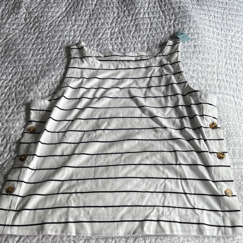 LOFT White Tank with Black Stripes